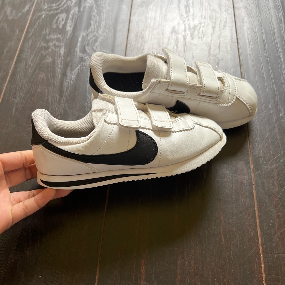 Kids White and Black Nike Cortez